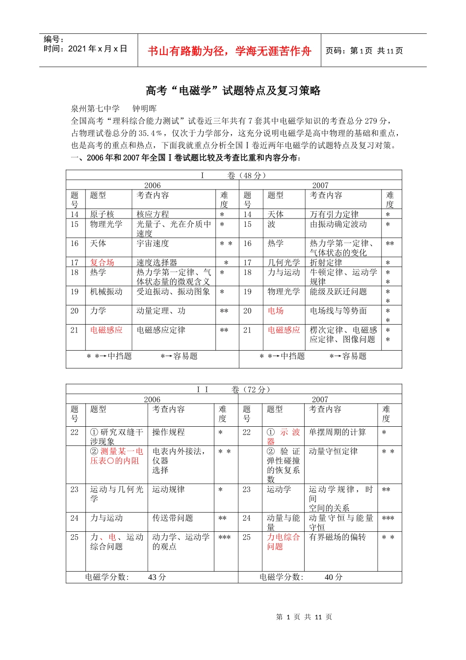 高考“电磁学”试题特点及复习策略_第1页