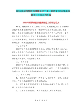 2024年结核病防治健康促进工作计划范文与2024年结算会计工作计划汇编