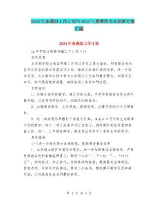 2024年备课组工作计划与2024年夏季洗毛水促销方案汇编