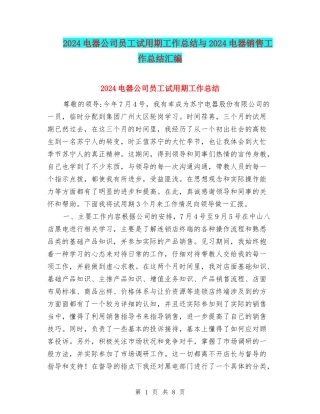 2024电器公司员工试用期工作总结与2024电器销售工作总结汇编