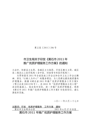 黄石市优质护理推广方案