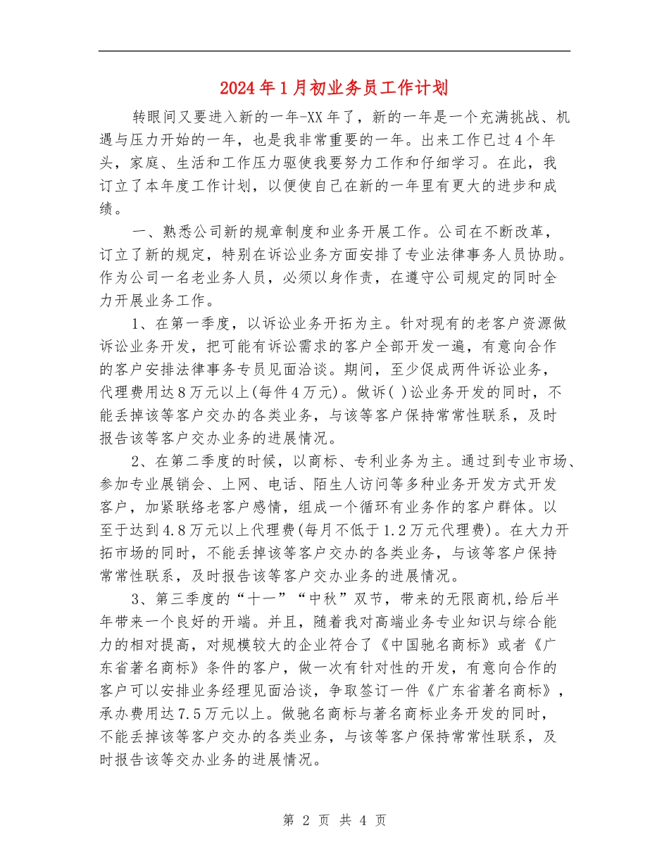 2024年1月初业务员工作计划_第2页