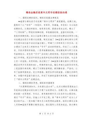 金融系统青年文明号创建经验交流