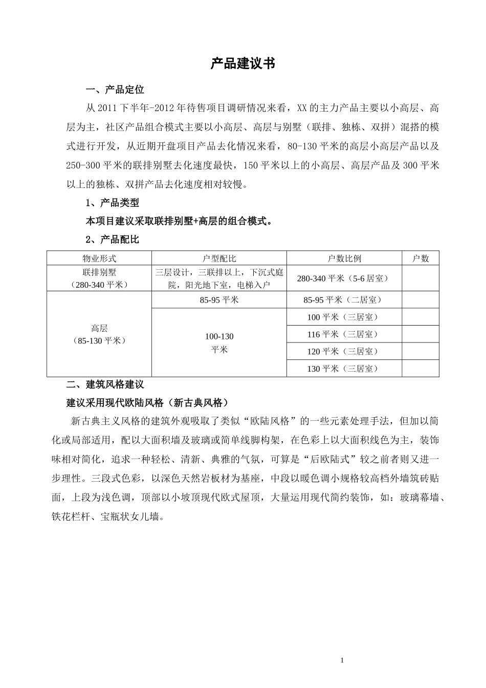 高层及联排别墅产品建议_第1页