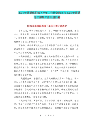 2024年县委组织部下半年工作计划选文与2024年县委老干部局工作计划汇编
