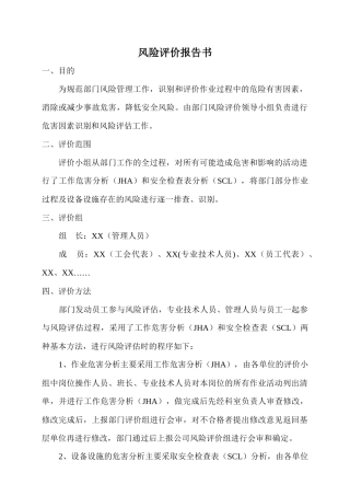风险评价报告(JHA、SCL表)