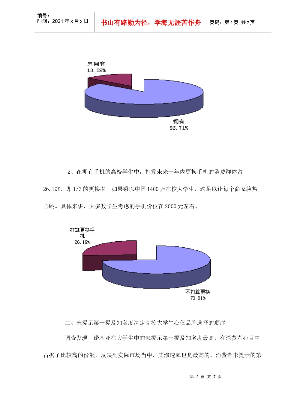 高校学生手机及运营商品牌态度doc7(1)_第2页