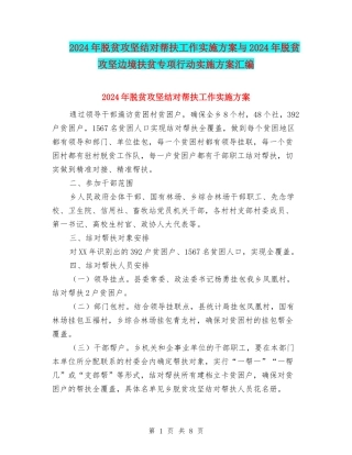 2024年脱贫攻坚结对帮扶工作实施方案与2024年脱贫攻坚边境扶贫专项行动实施方案汇编