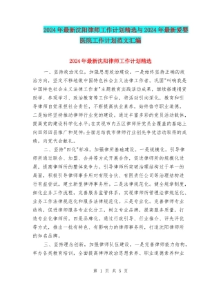 2024年最新沈阳律师工作计划精选与2024年最新爱婴医院工作计划范文汇编