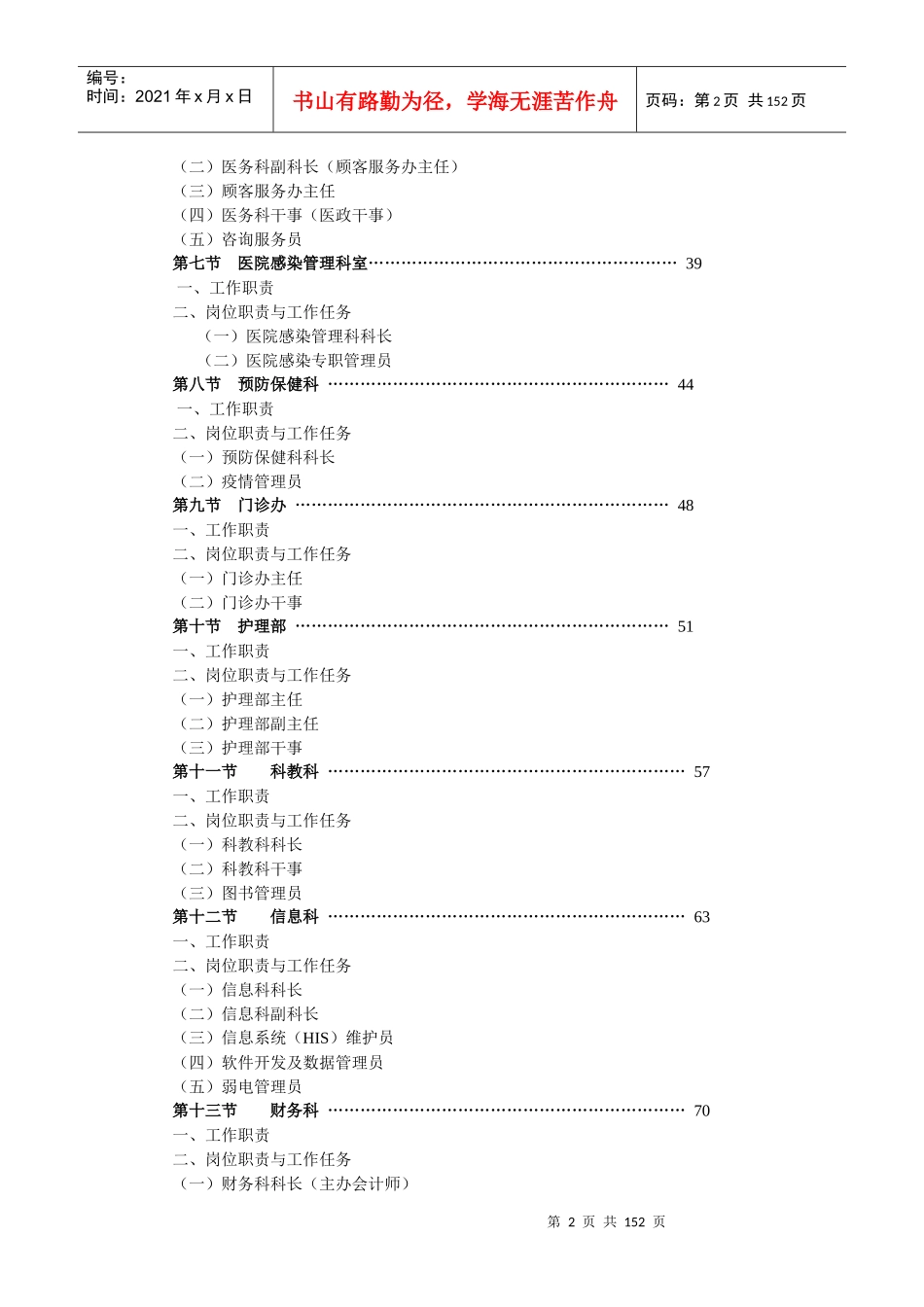 三甲医院职能科室岗位说明书（DOC142页）_第2页
