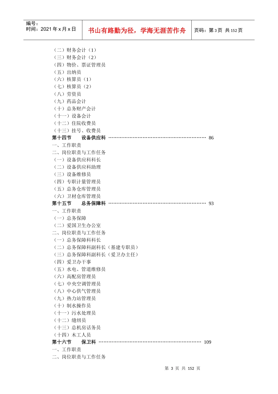 三甲医院职能科室岗位说明书（DOC142页）_第3页