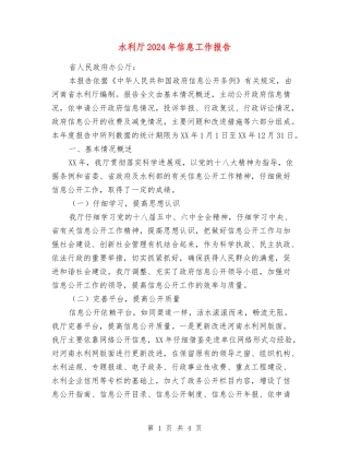 水利厅2024年信息工作报告