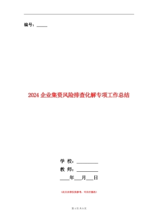 2024企业集资风险排查化解专项工作总结