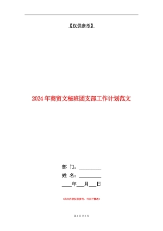 2024年商贸文秘班团支部工作计划范文