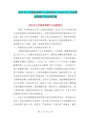 2024年2月税务系统个人总结范文与2024年2月经理试用期工作总结汇编