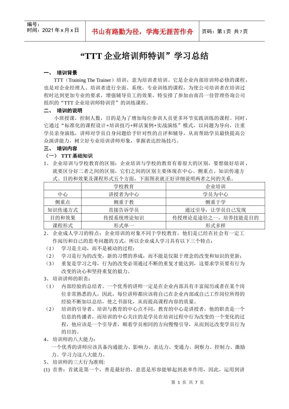 “TTT企业培训师特训”学习总结和建议_第1页