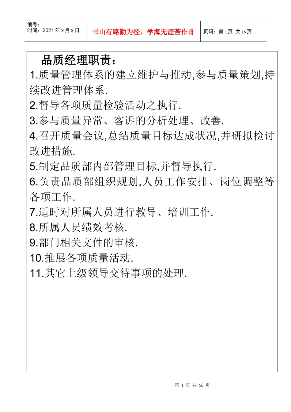 品质部岗位说明_第1页