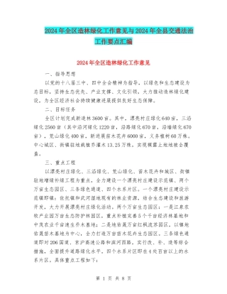 2024年全区造林绿化工作意见与2024年全县交通法治工作要点汇编