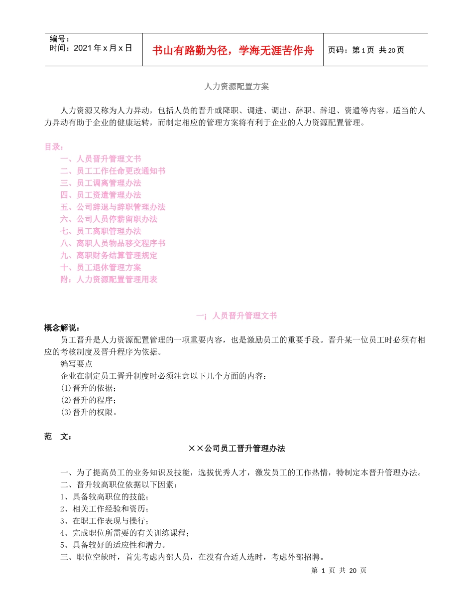 人力资源配置经典方案_第1页