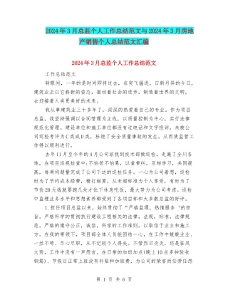 2024年3月总监个人工作总结范文与2024年3月房地产销售个人总结范文汇编