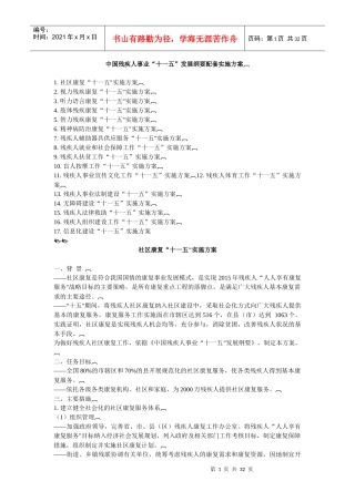 中国残疾人事业十一五发展纲要配套实施方案