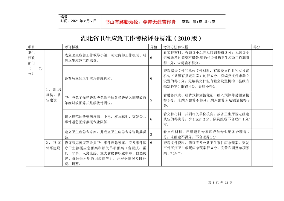 卫生应急考核评分标准_第1页