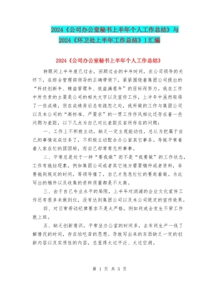 2024《公司办公室秘书上半年个人工作总结》与2024《环卫处上半年工作总结》1汇编
