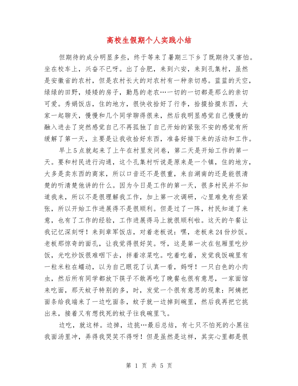 大学生假期个人实践小结_第1页