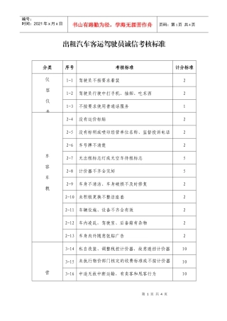 出租汽车客运驾驶员诚信考核标准