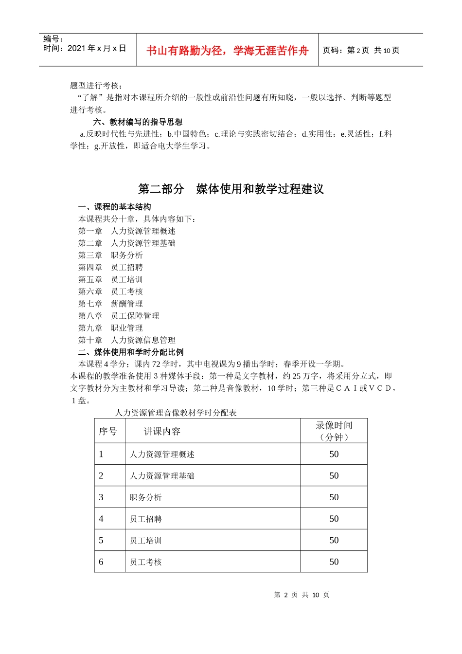 《人力资源学》教学大纲_第2页