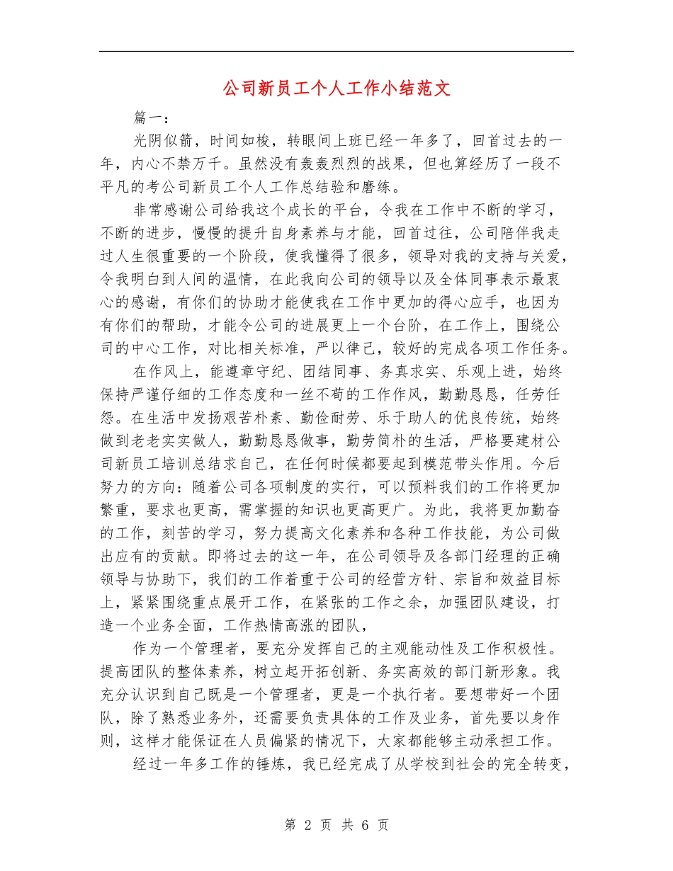 公司新员工个人工作小结范文_第2页