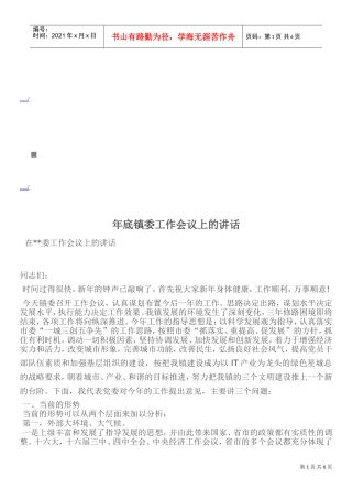 在镇委工作会议上的讲话