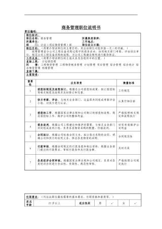 商务管理岗位说明书