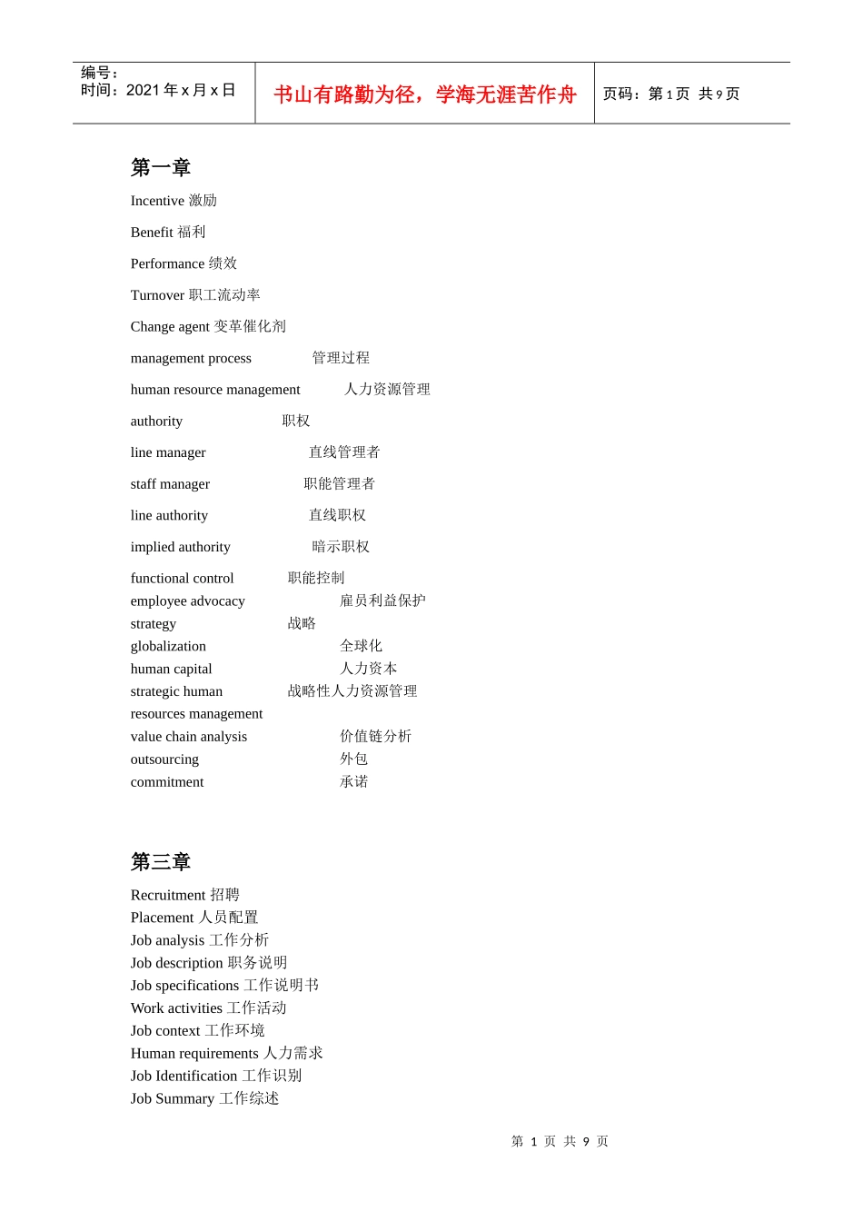人力资源-2022HRM人力资源管理专业核心单词整合(中英文)_第1页