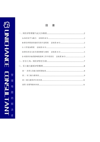 岗位评价要素与定义分级表