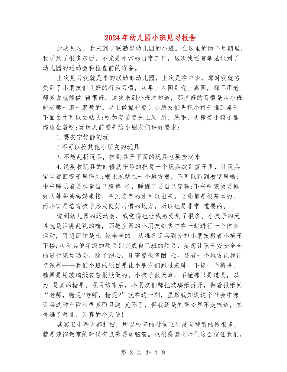 2024年幼儿园小班见习报告-_第2页