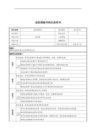 乾坤木业公司总经理秘书岗位说明书