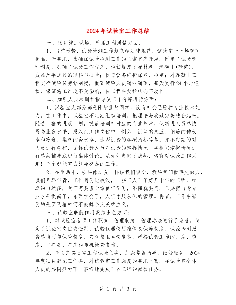 2024年试验室工作总结_第1页