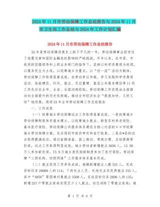2024年11月市劳动保障工作总结报告与2024年11月市卫生局工作总结与2024年工作计划汇编