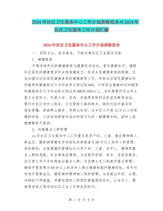 2024年社区卫生服务中心工作计划表格范本与2024年社区卫生服务工作计划汇编