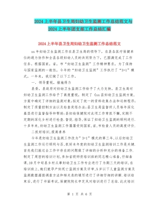 2024上半年县卫生局妇幼卫生监测工作总结范文与2024上半年团支部工作总结汇编