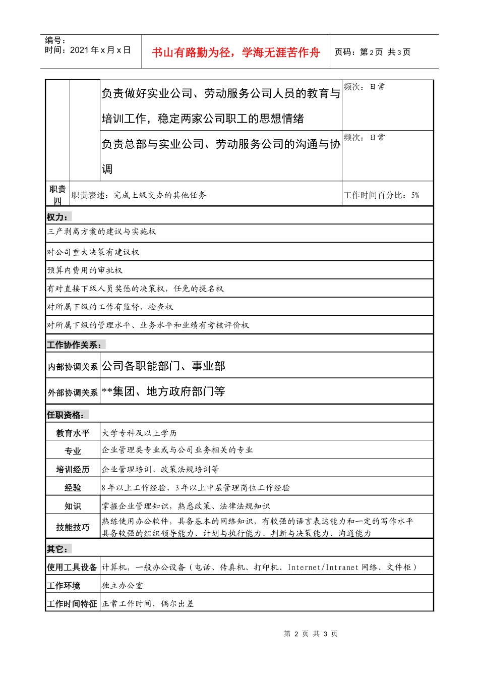 后勤副总经理职务说明书_第2页