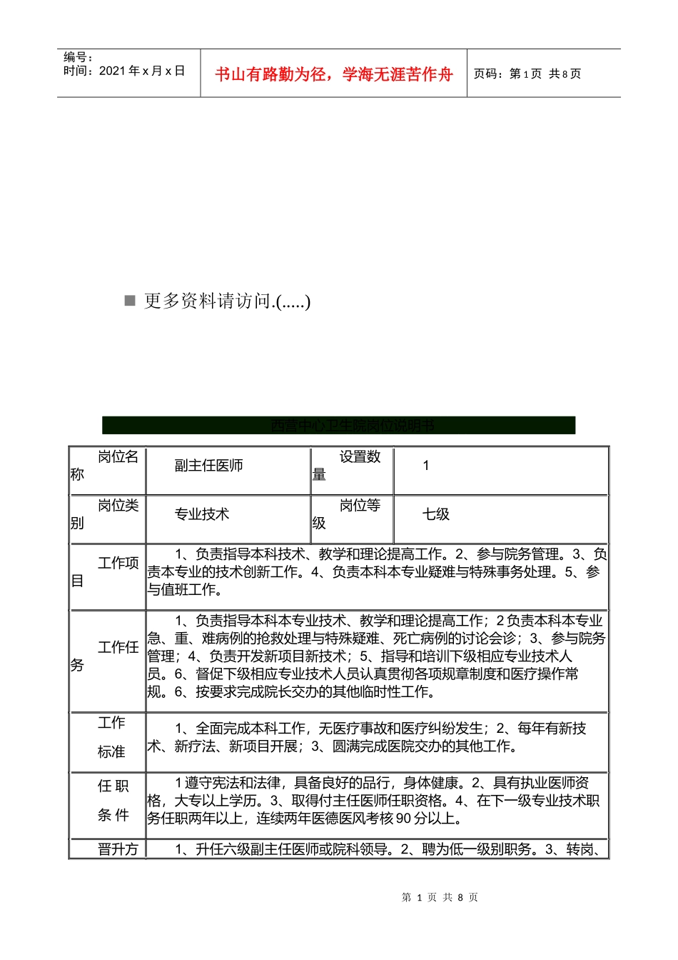 乡镇卫生院岗位职责说明书_第1页