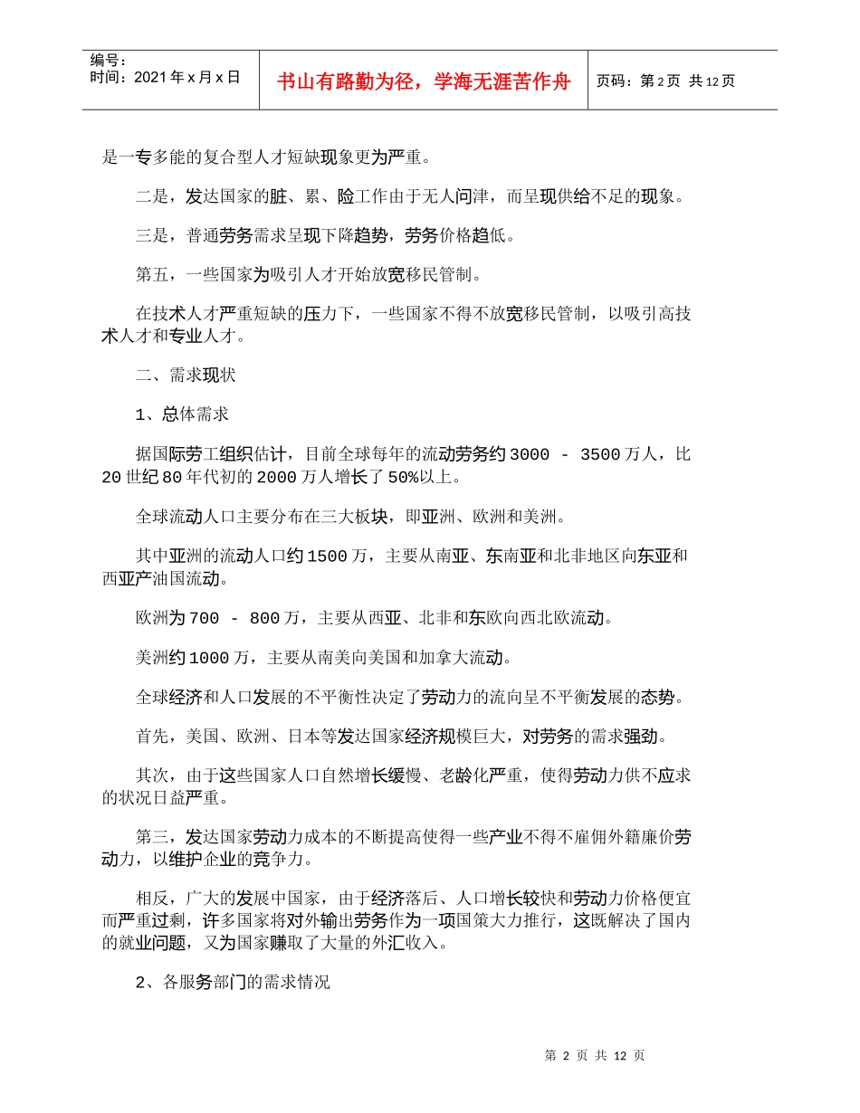 【精品文档-管理学】新世纪国际劳务市场现状及发展趋势_人力资_第2页