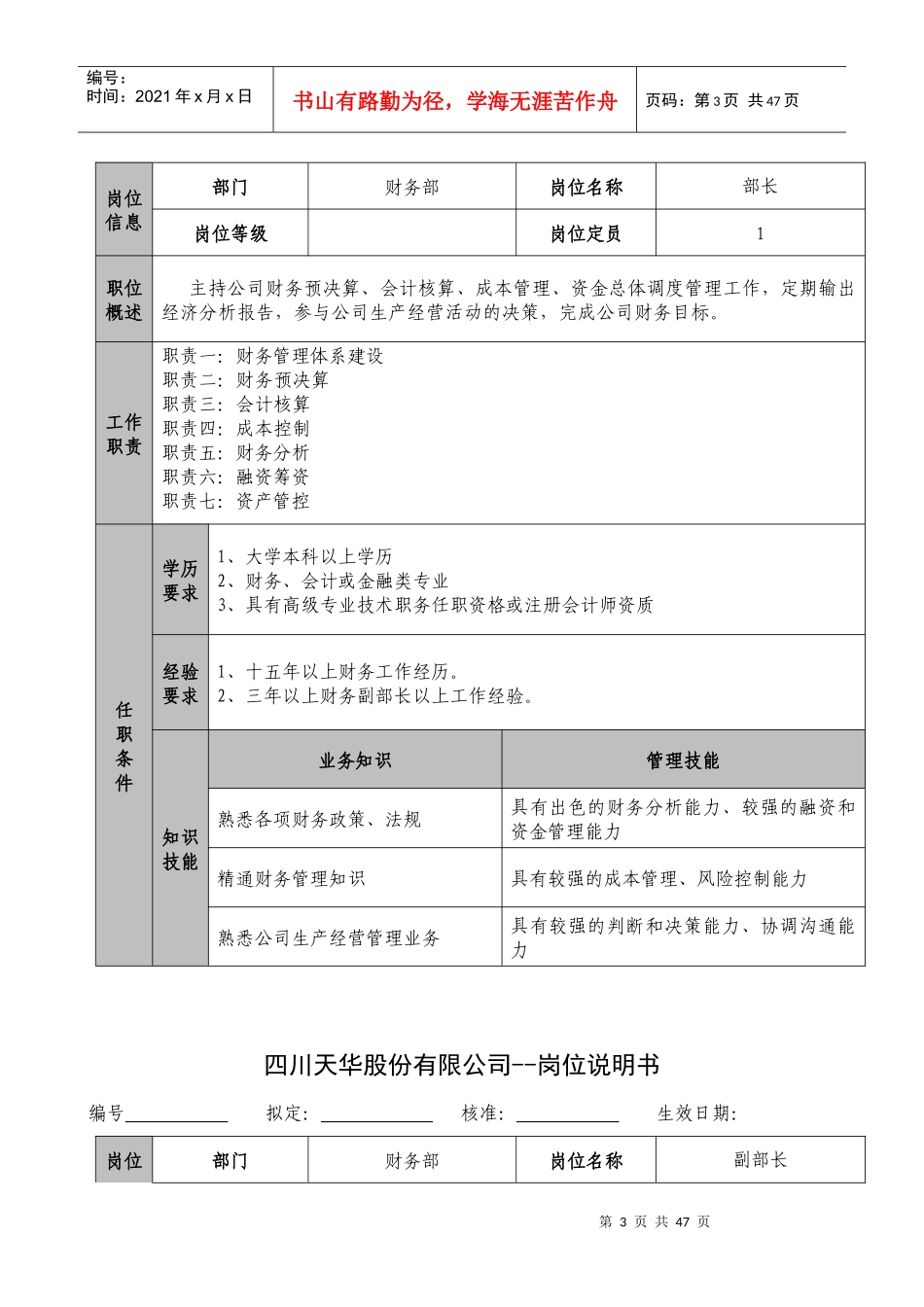 四川天华股份岗位说明书_第3页
