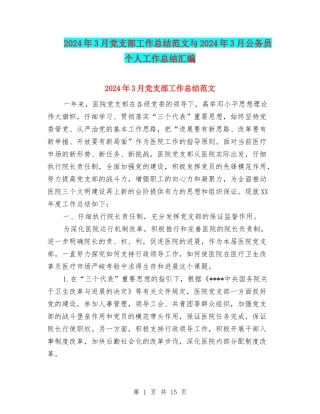 2024年3月党支部工作总结范文与2024年3月公务员个人工作总结汇编.doc