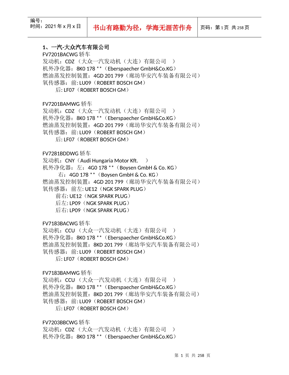 北京市环境保护局达第五阶段排放标准轻型汽油车目录(京_第1页