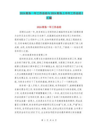 2024财务一年工作总结与2024财务上半年工作总结2汇编