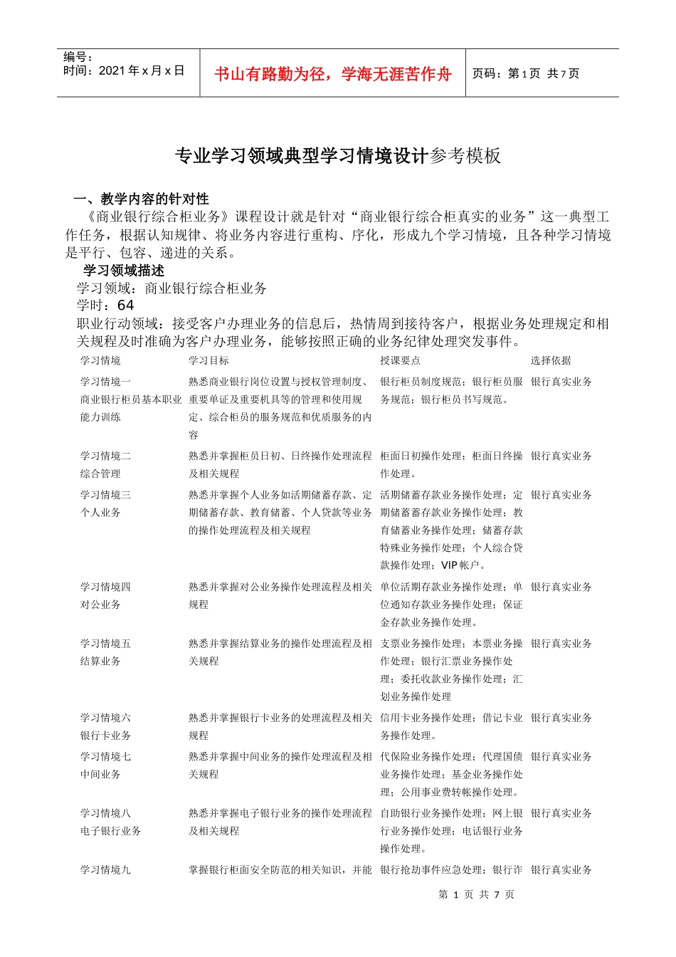 学习情境一商业银行柜员基本职业能力训练_第1页