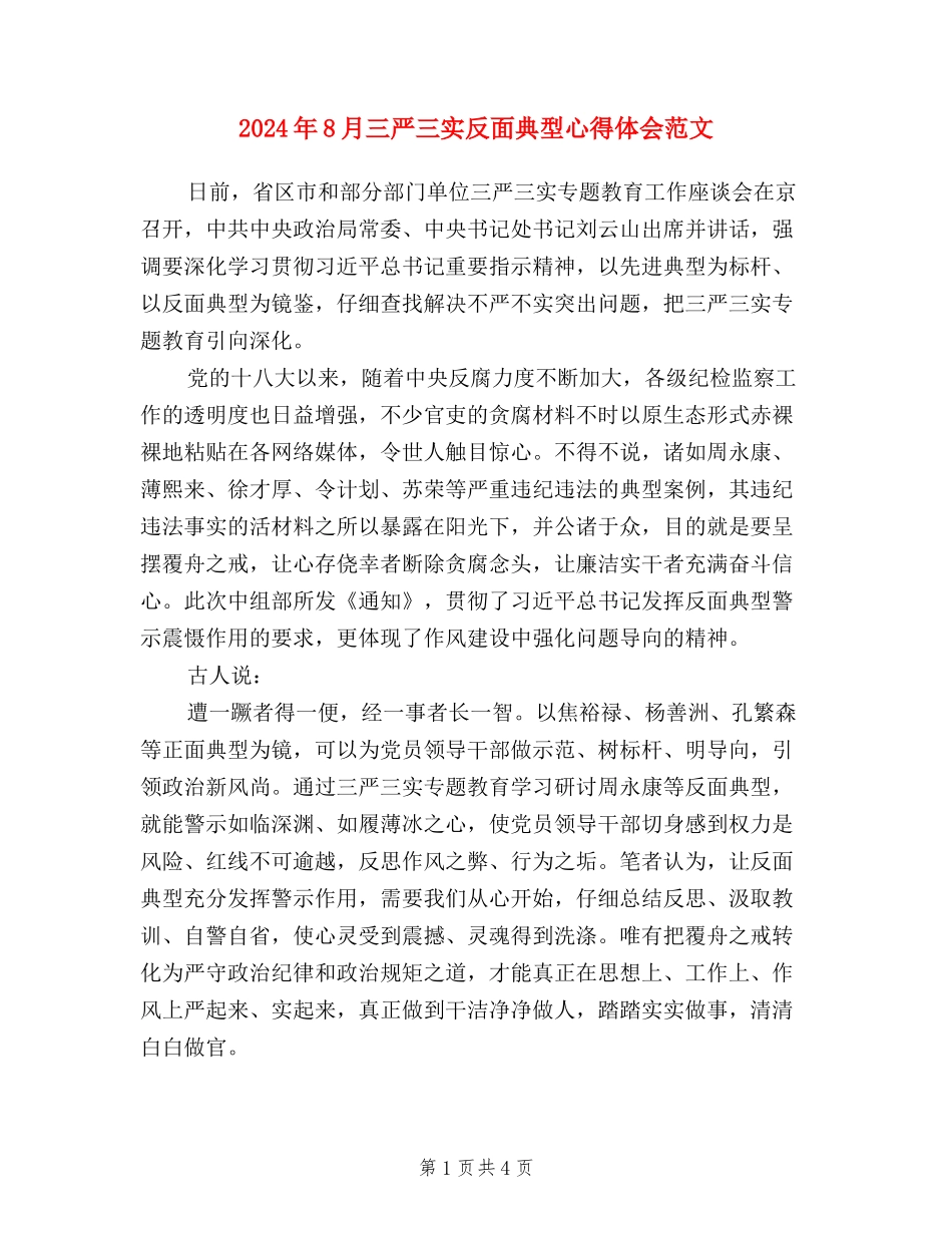 2024年8月三严三实反面典型心得体会范文_第1页